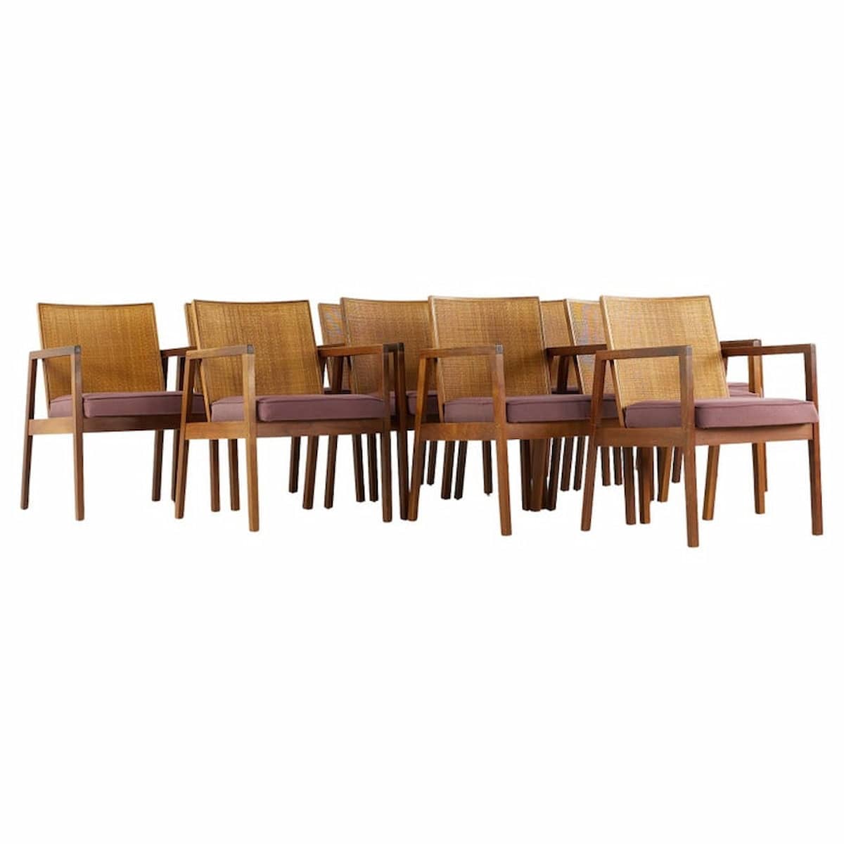 George Nelson for Herman Miller Mid Century Walnut and Cane Dining Chairs - Set of 12