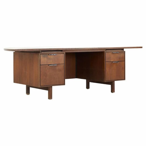 jens risom style mid century half circle walnut executive desk