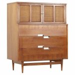 Merton Gershun for American of Martinsville Mid Century Walnut and Cane Front Highboy Dresser