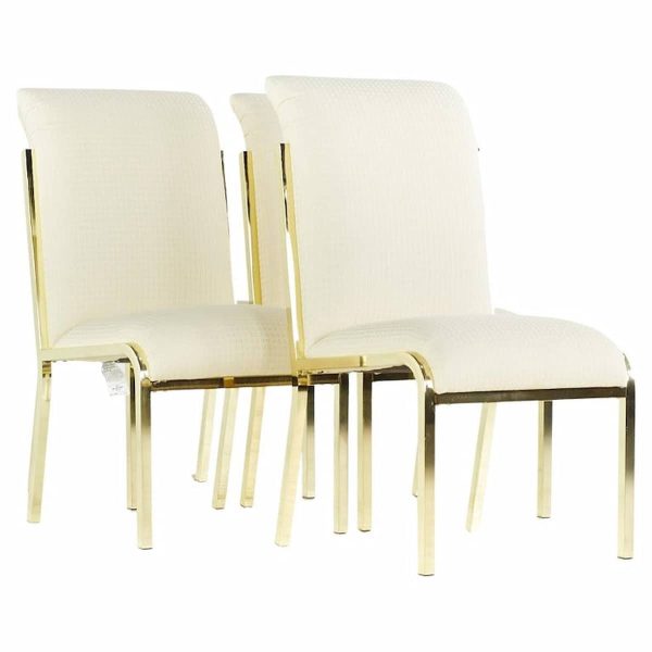 milo baughman style mid century brass dining chairs - set of 4