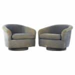 Milo Baughman Style Mid Century Swivel Barrel Lounge Chairs - Pair