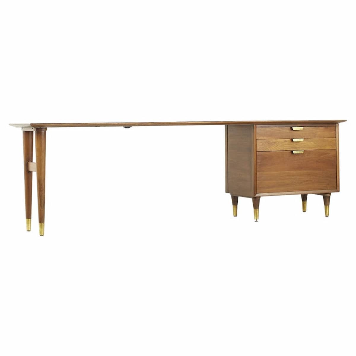 Standard Furniture Mid Century Walnut and Brass Desk Credenza