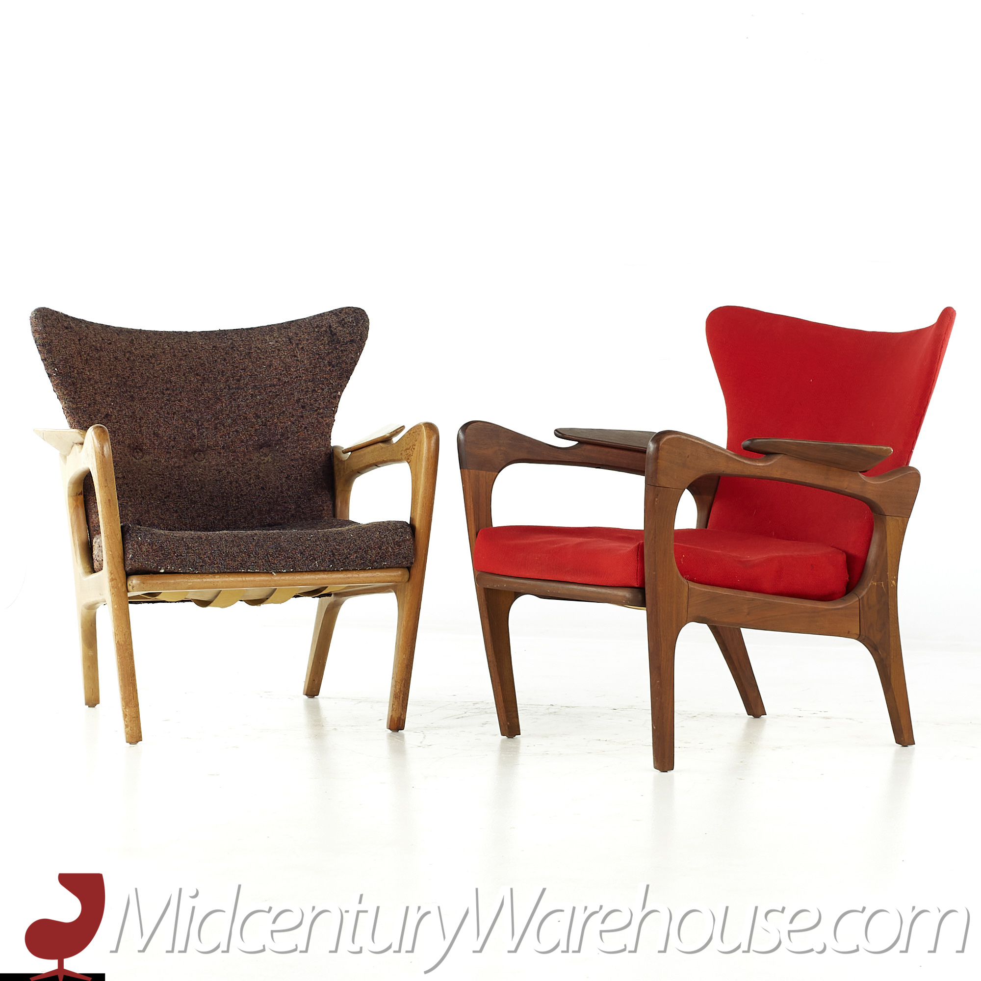 Adrian Pearsall for Craft Associates Mid Century Lounge Chair with Ottoman - Pair
