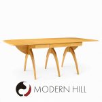 Heywood Wakefield Mid Century Wheat Wishbone Dining Table with 2 Leaves