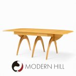 Heywood Wakefield Mid Century Wheat Wishbone Dining Table with 2 Leaves