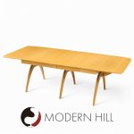 Heywood Wakefield Mid Century Wheat Wishbone Dining Table with 2 Leaves