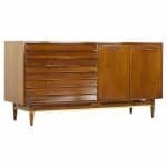 merton gershun for american of martinsville mid century walnut and brass lowboy dresser