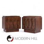 Tobago Brutalist Mid Century Walnut Nightstands - Pair