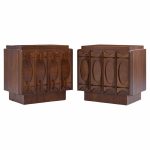 Tobago Brutalist Mid Century Walnut Nightstands - Pair