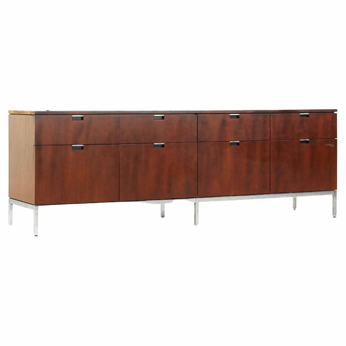 Florence Knoll Mid Century Walnut and Chrome Credenza