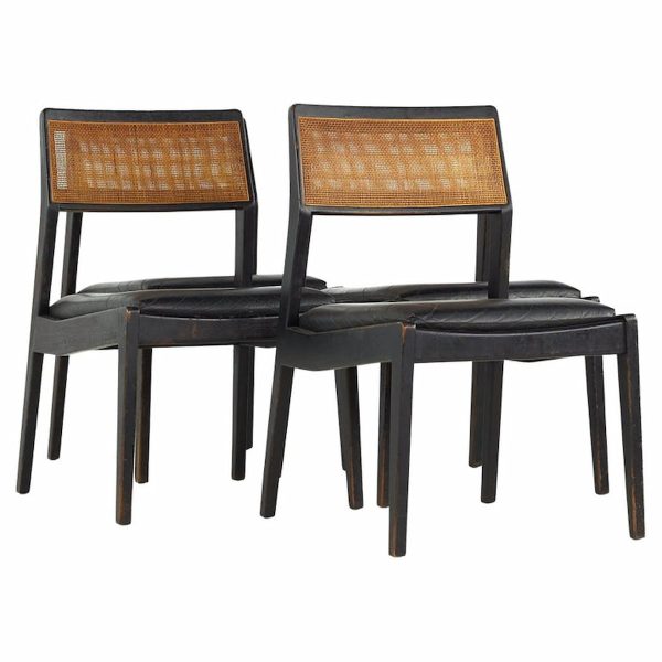 jens risom mid century ebonized walnut and cane "playboy" dining chairs - set of 4