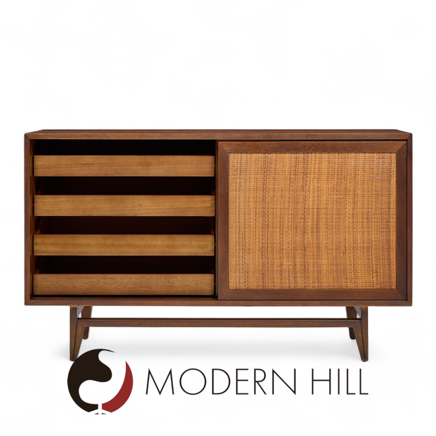 John Keal for Brown Saltman Mid Century Cane Lowboy