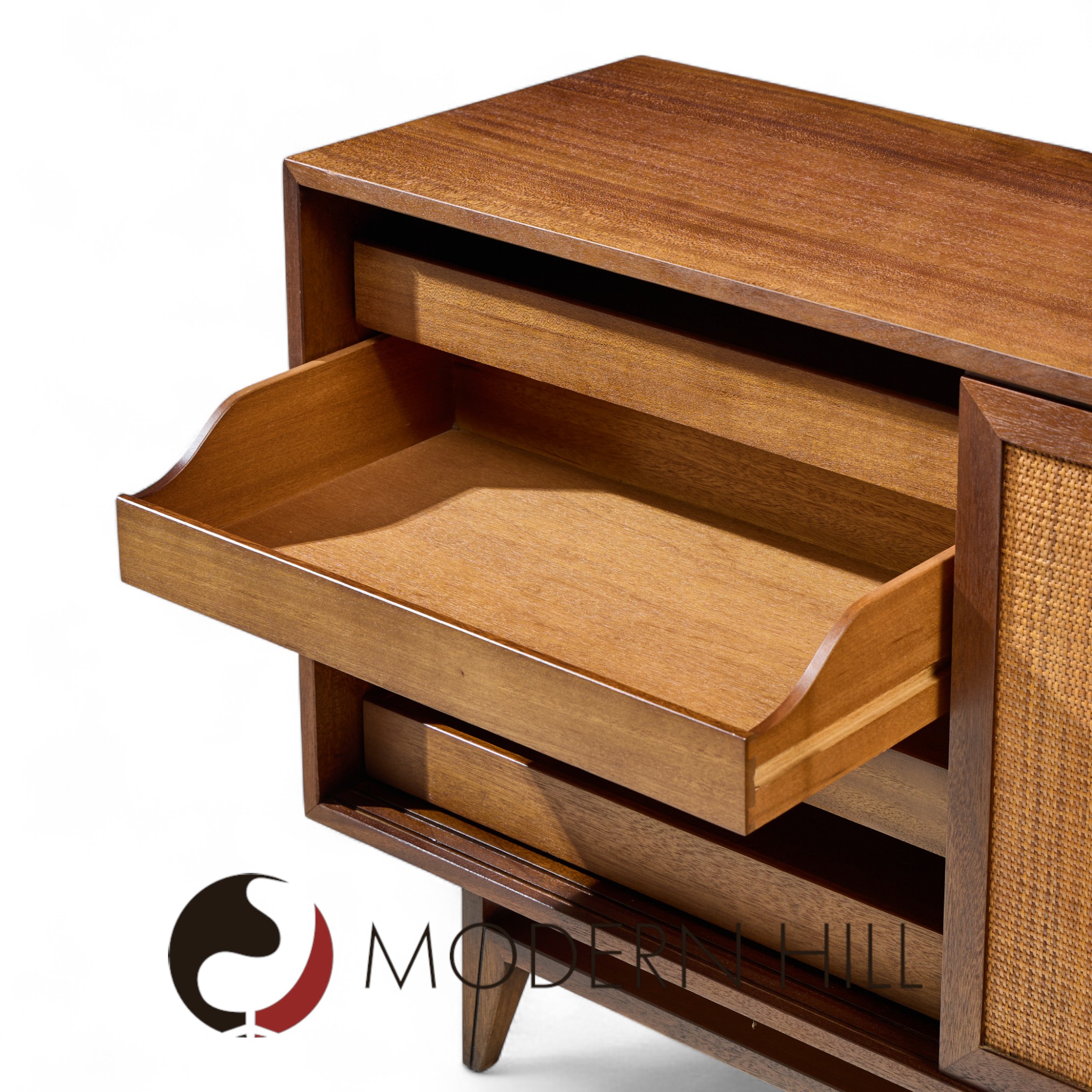 John Keal for Brown Saltman Mid Century Cane Lowboy