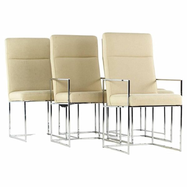 milo baughman for thayer coggin style mid century chrome dining chairs - set of 6