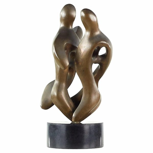 t mckinney mid century 1973 bronze abstract figures sculpture with black marble base