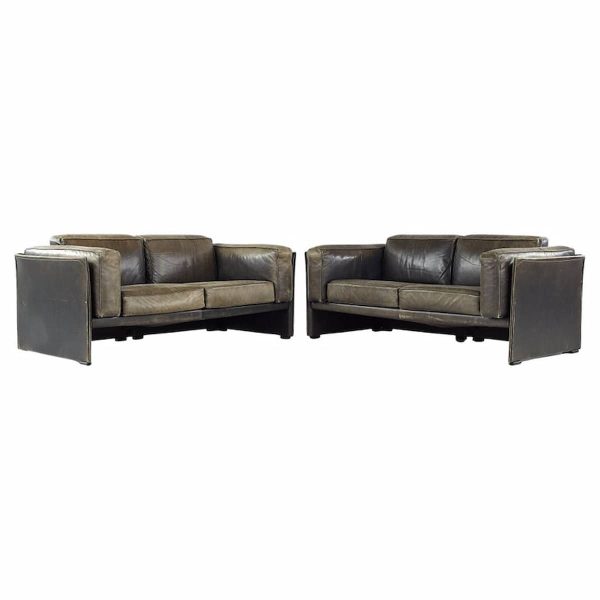 afra and tobia scarpa for cassina mid century italian leather sofas - pair