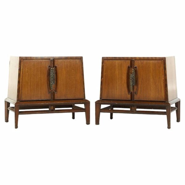 helen hobey baker mid century walnut nightstands - pair