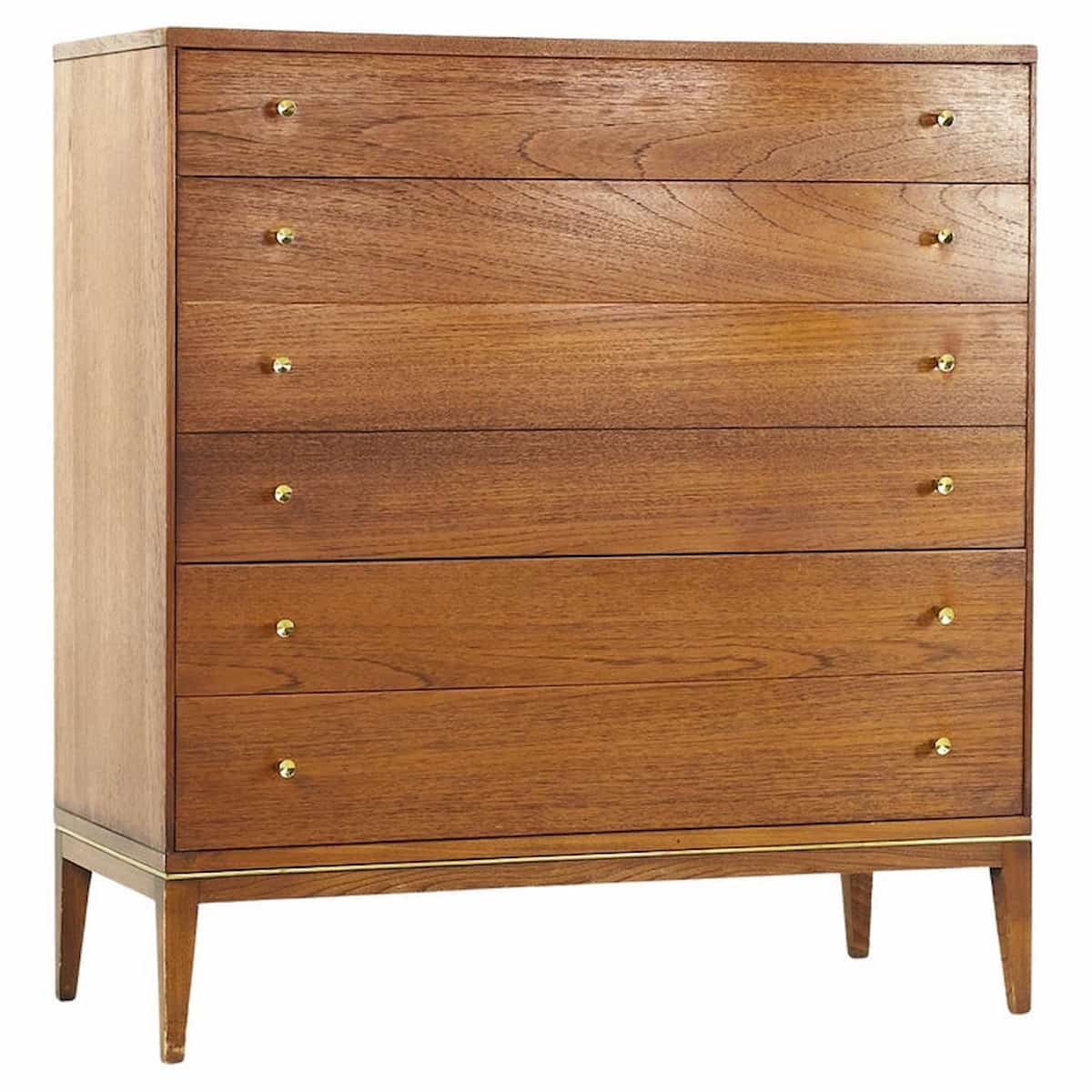 Rway Mid Century Walnut and Brass 5-drawer Highboy Dresser