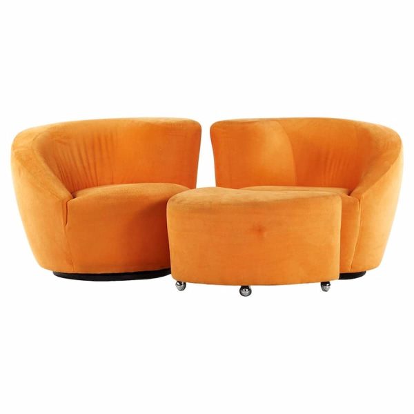 vladimir kagan for directional mid century lounge chairs with ottoman - pair