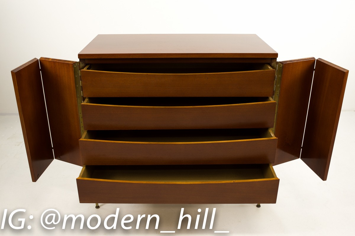 Paul Mccobb for Calvin Walnut and Brass Base Mid-century Modern Sideboard