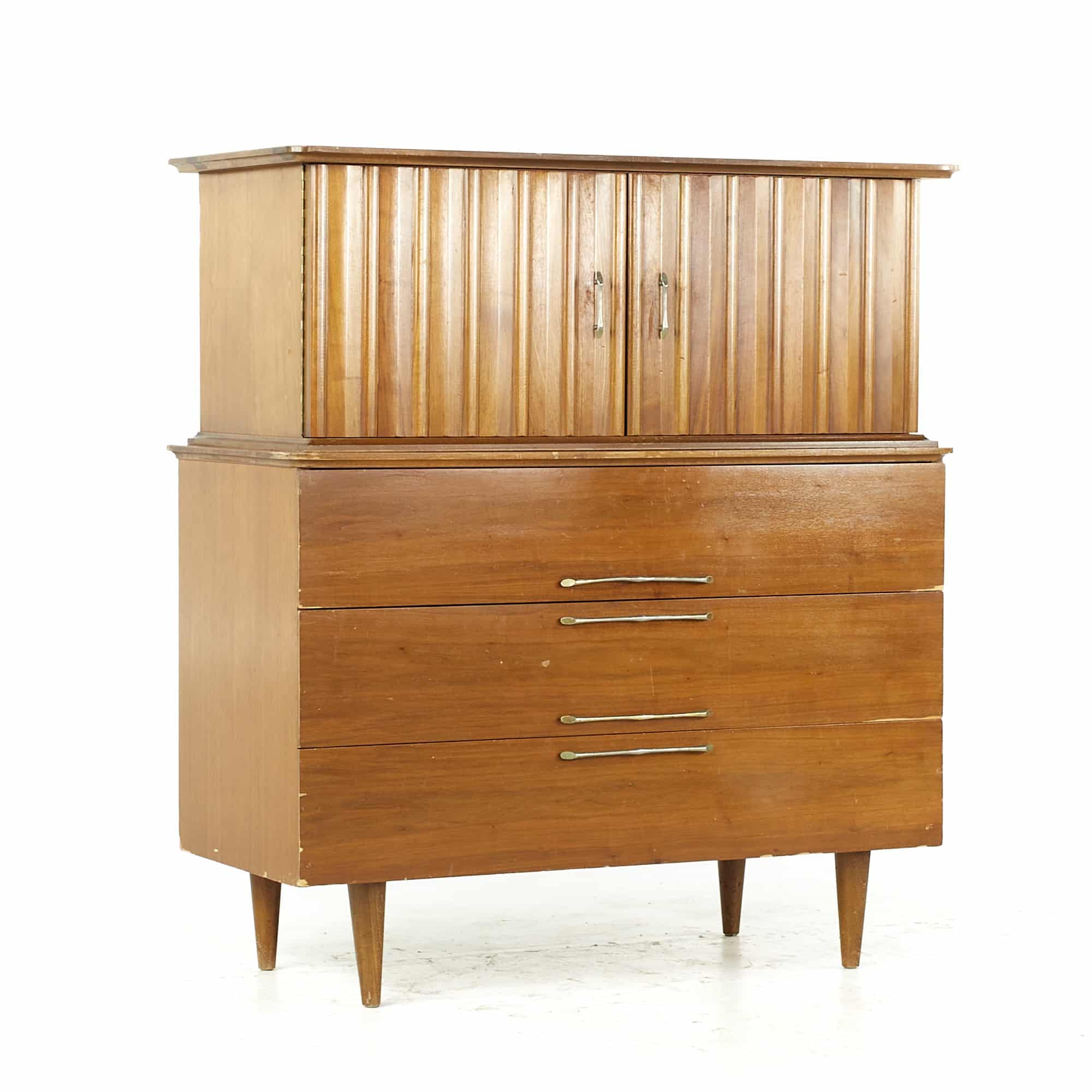 Young Manufacturing Mid Century Walnut Highboy Dresser