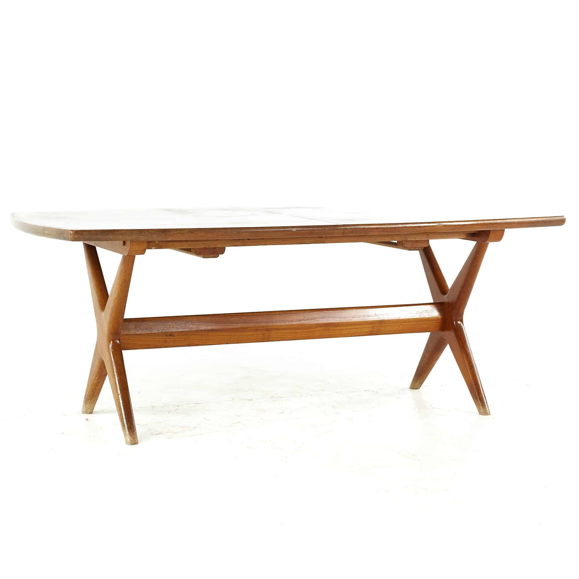 Hans Wegner Style Mid Century Danish Teak Expanding Trestle Table