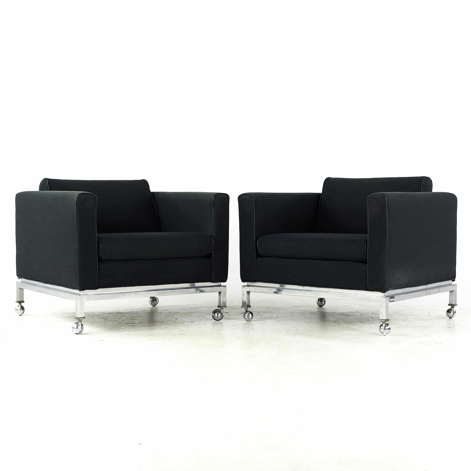 Alma Mid Century Rolling Chrome Lounge Chairs - Pair