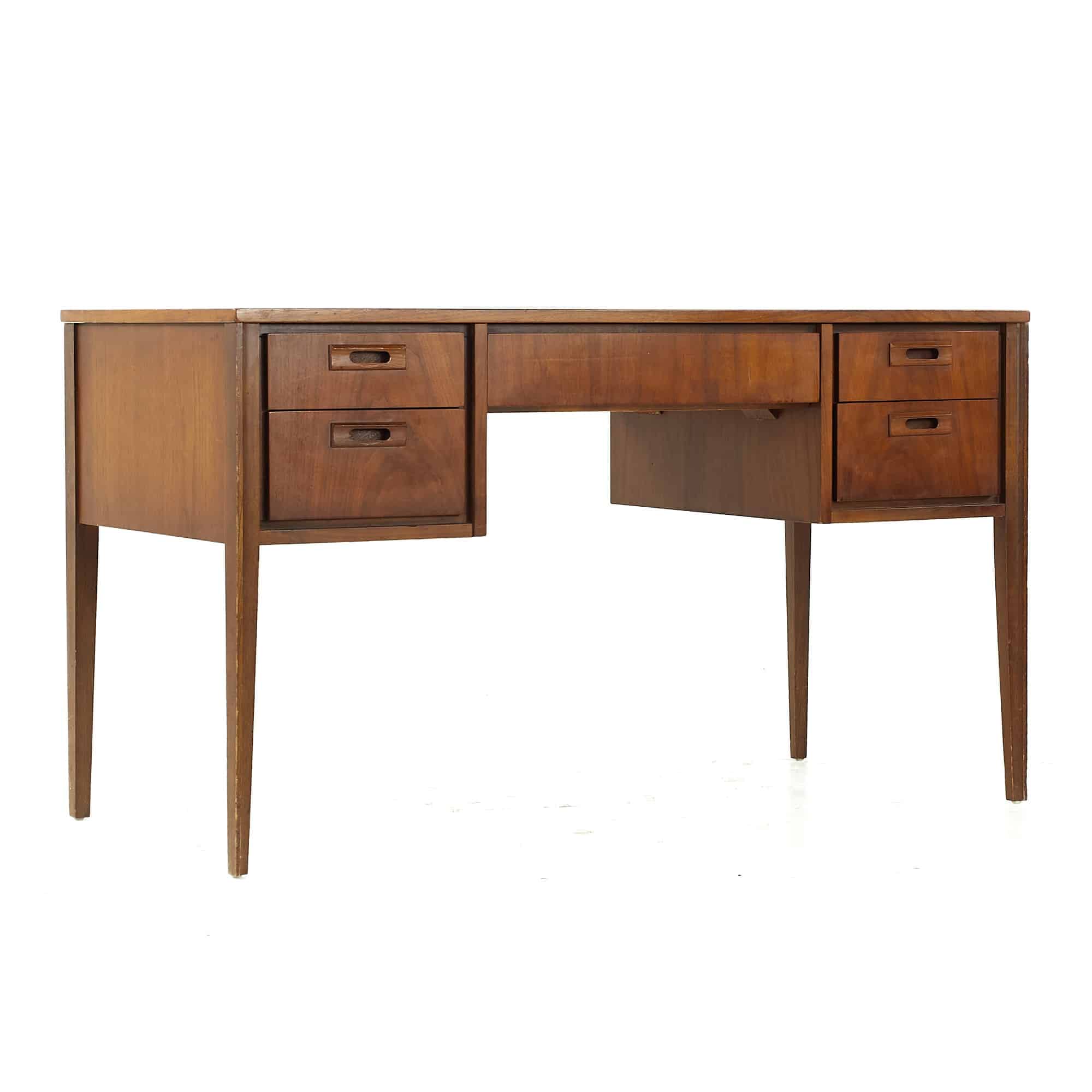 United Mid Century Walnut and Leather Top Desk