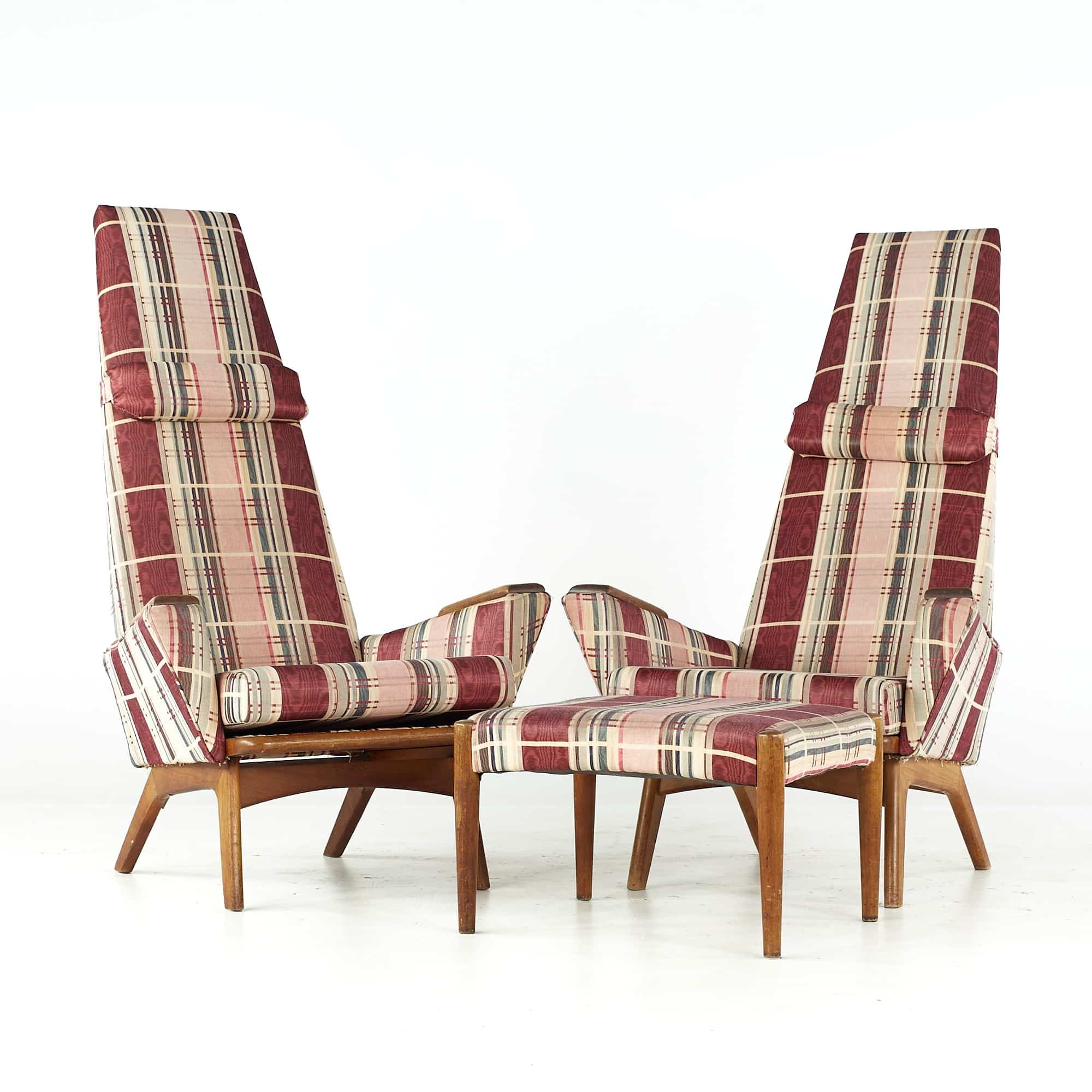 Adrian Pearsall for Craft Associates Mid Century Slim Jim Highback Lounge Chair - Pair