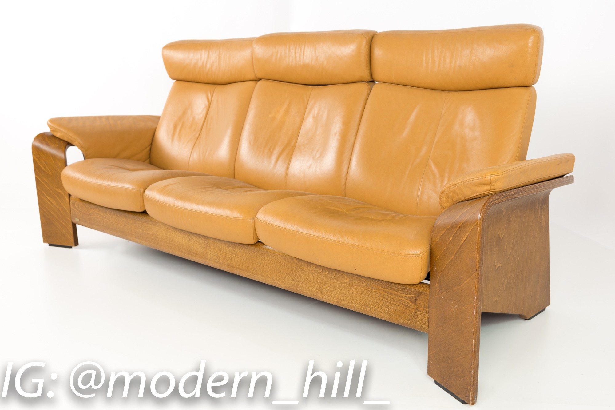 Ekornes Teak and Leather Stressless Mid Century Sofa