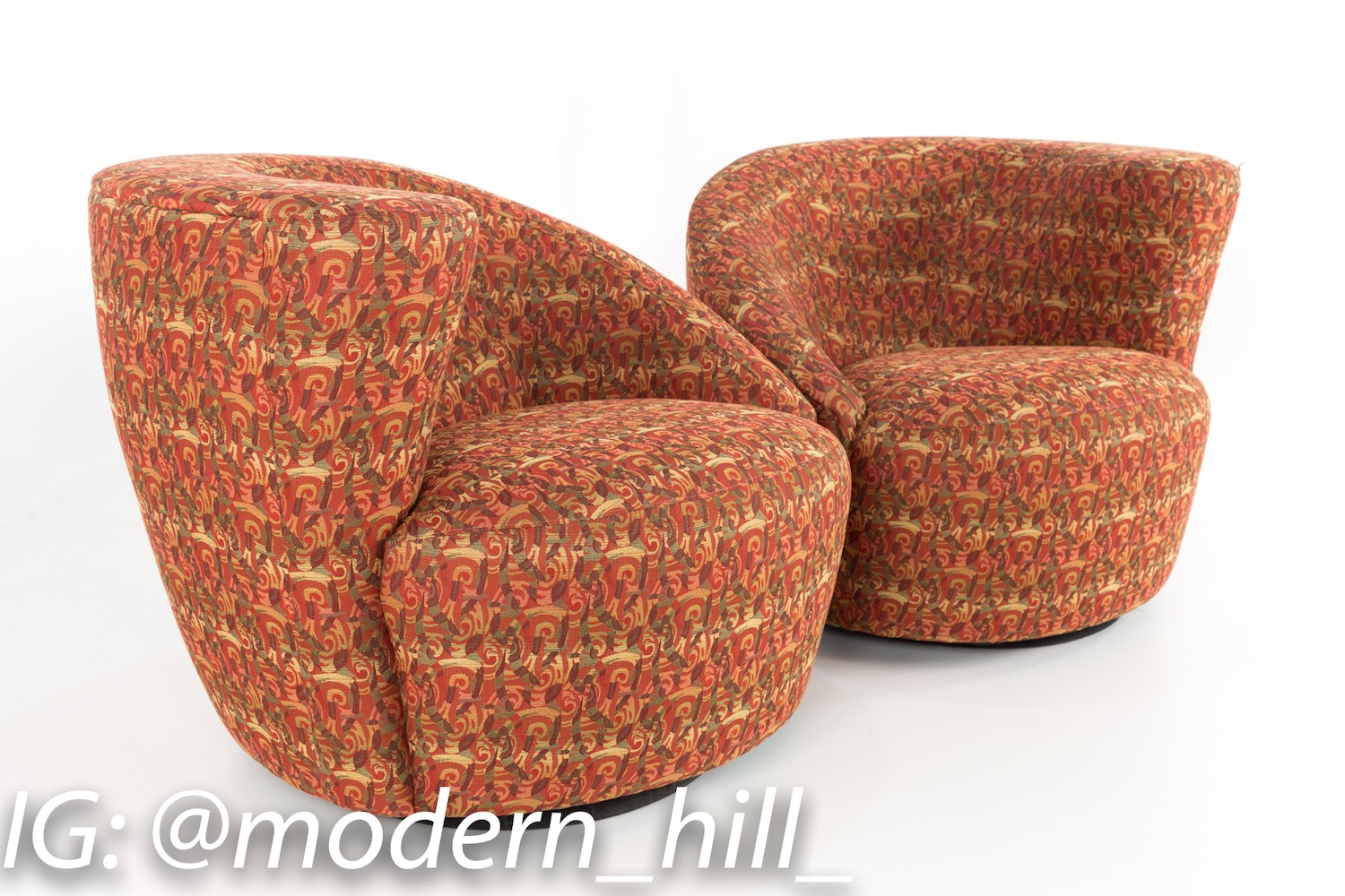 Vladimir Kagan Mid Century Nautilus Swivel Barrel Lounge Chairs - Matching Pair