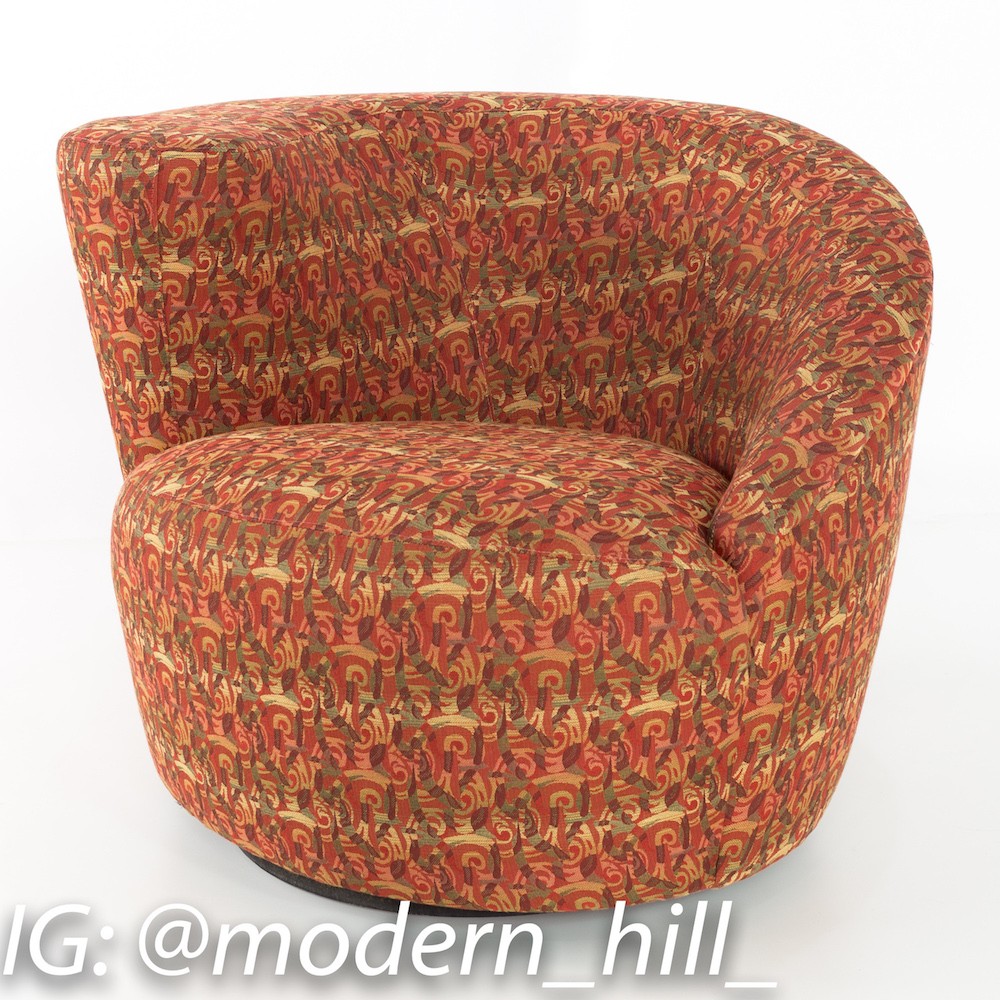 Vladimir Kagan Mid Century Nautilus Swivel Barrel Lounge Chairs - Matching Pair