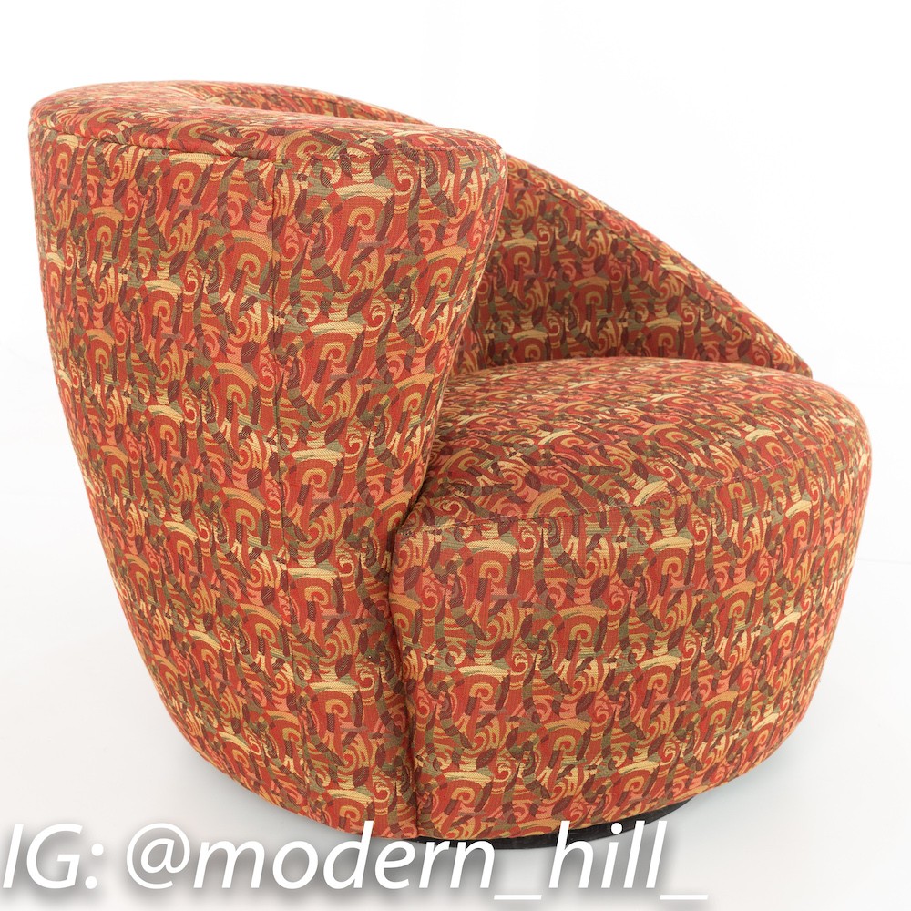 Vladimir Kagan Mid Century Nautilus Swivel Barrel Lounge Chairs - Matching Pair