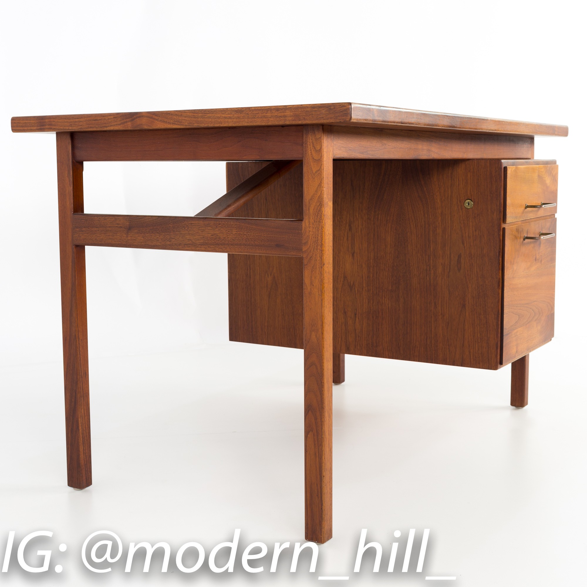 Jens Risom Heavy Duty Single Sided Mid Century Floating Walnut Desk