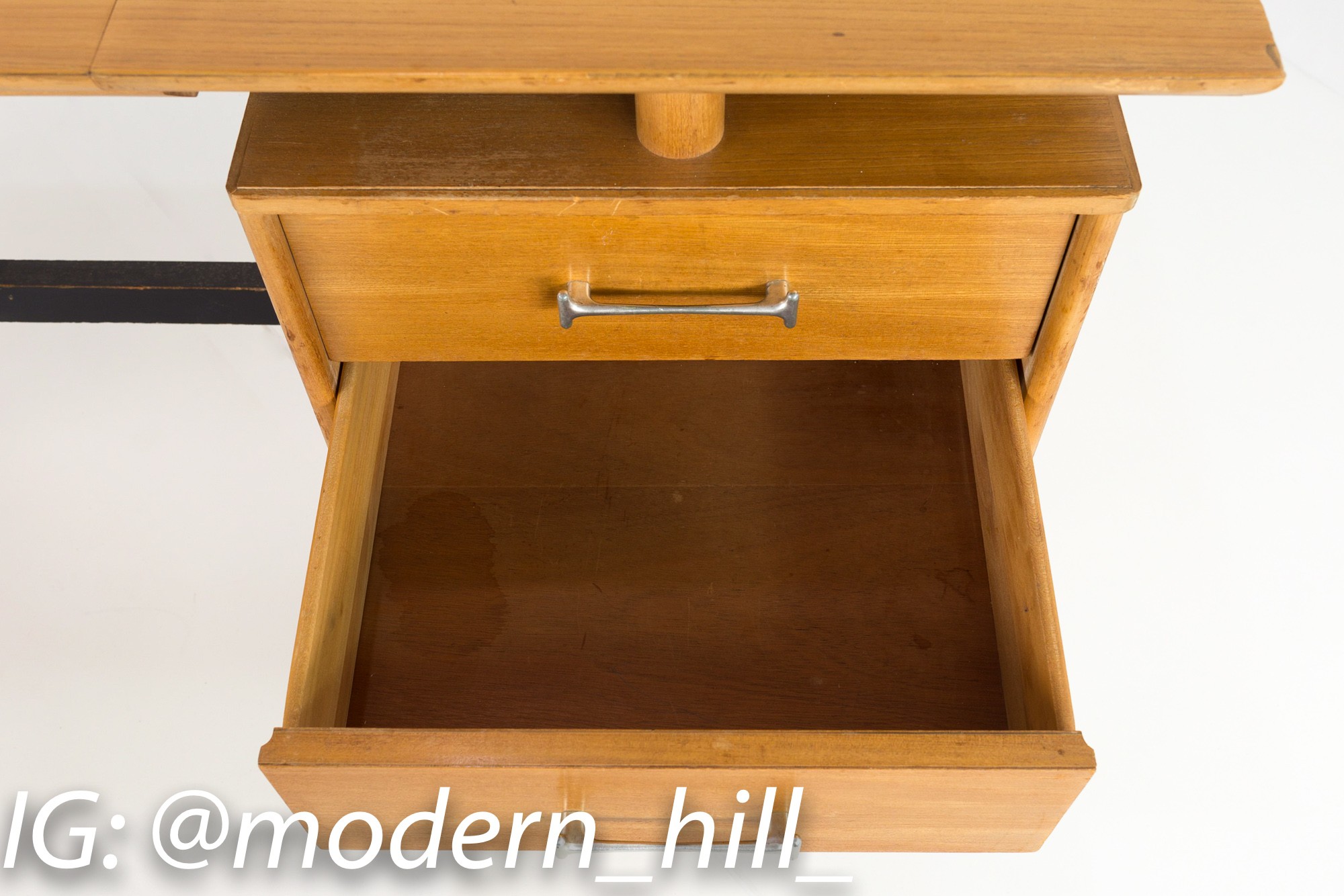 Milo Baughman for Drexel New Todays Living Mid Century Elm Wood Desk Vanity
