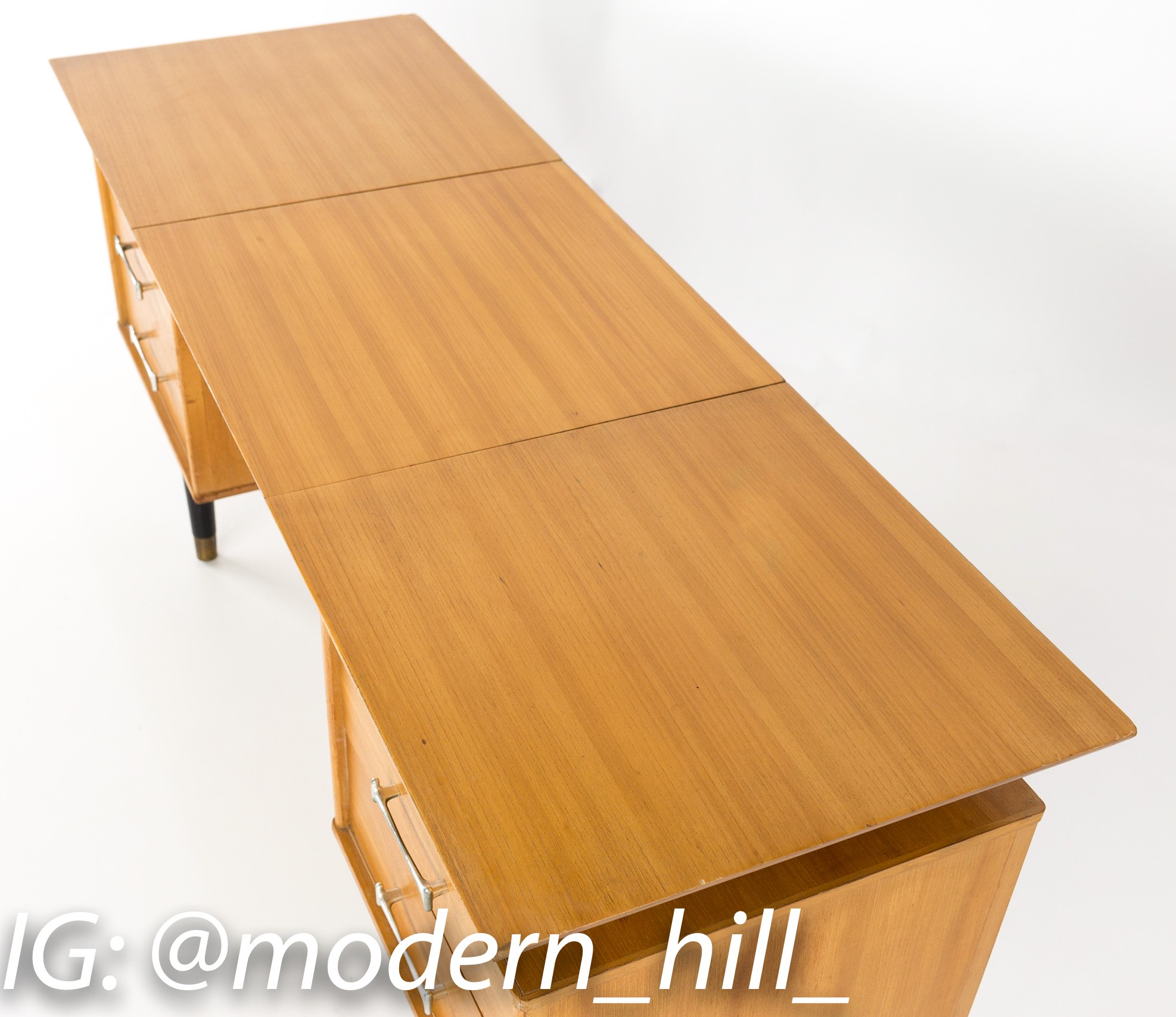 Milo Baughman for Drexel New Todays Living Mid Century Elm Wood Desk Vanity