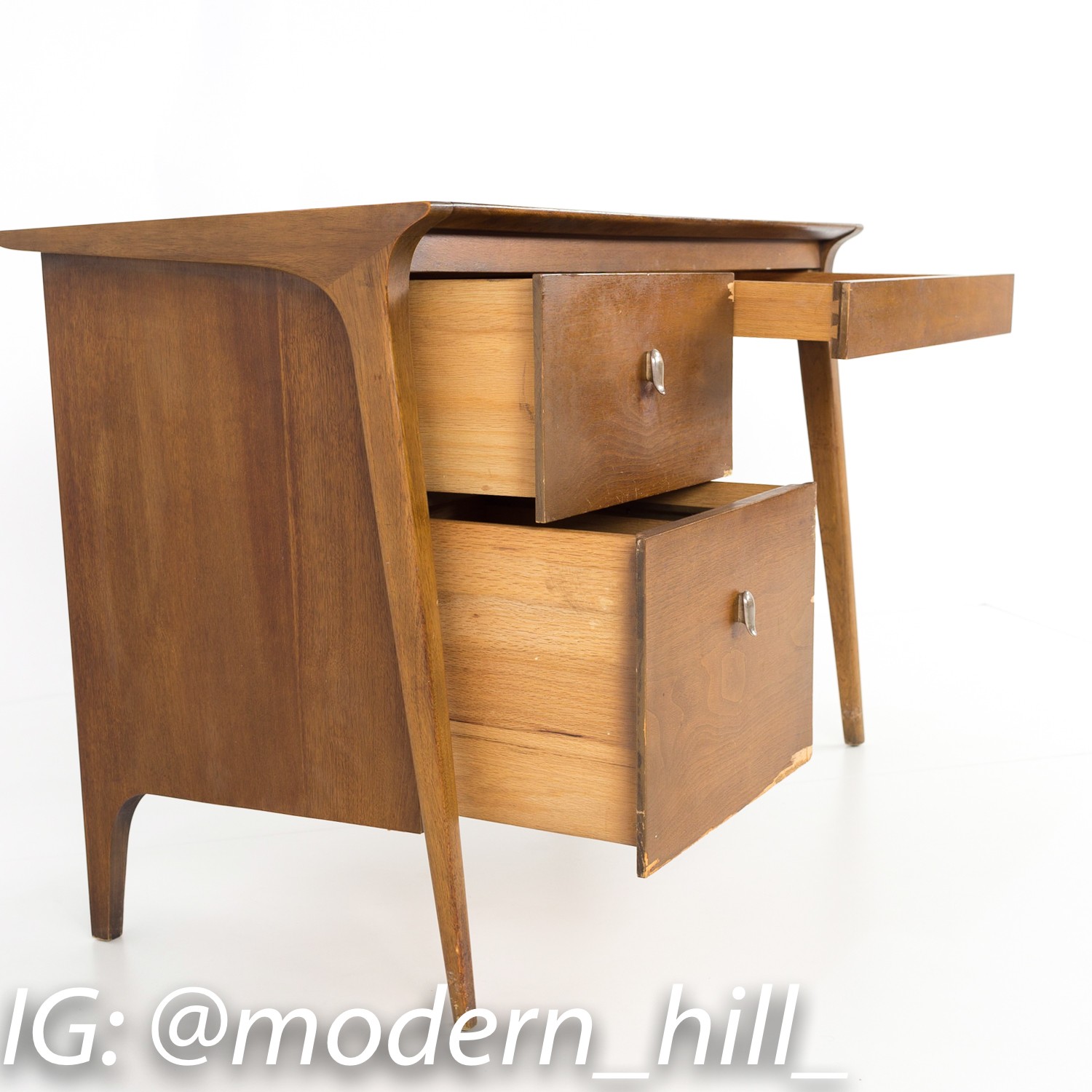 John Van Koert for Drexel Mid Century Pecan Single Sided Desk