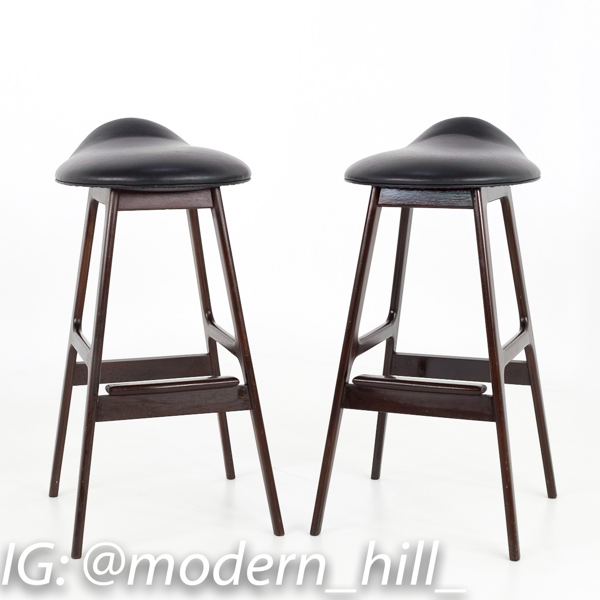 Erik Buck Mid Century Modern Rosewood Bar Stools - Matching Pair
