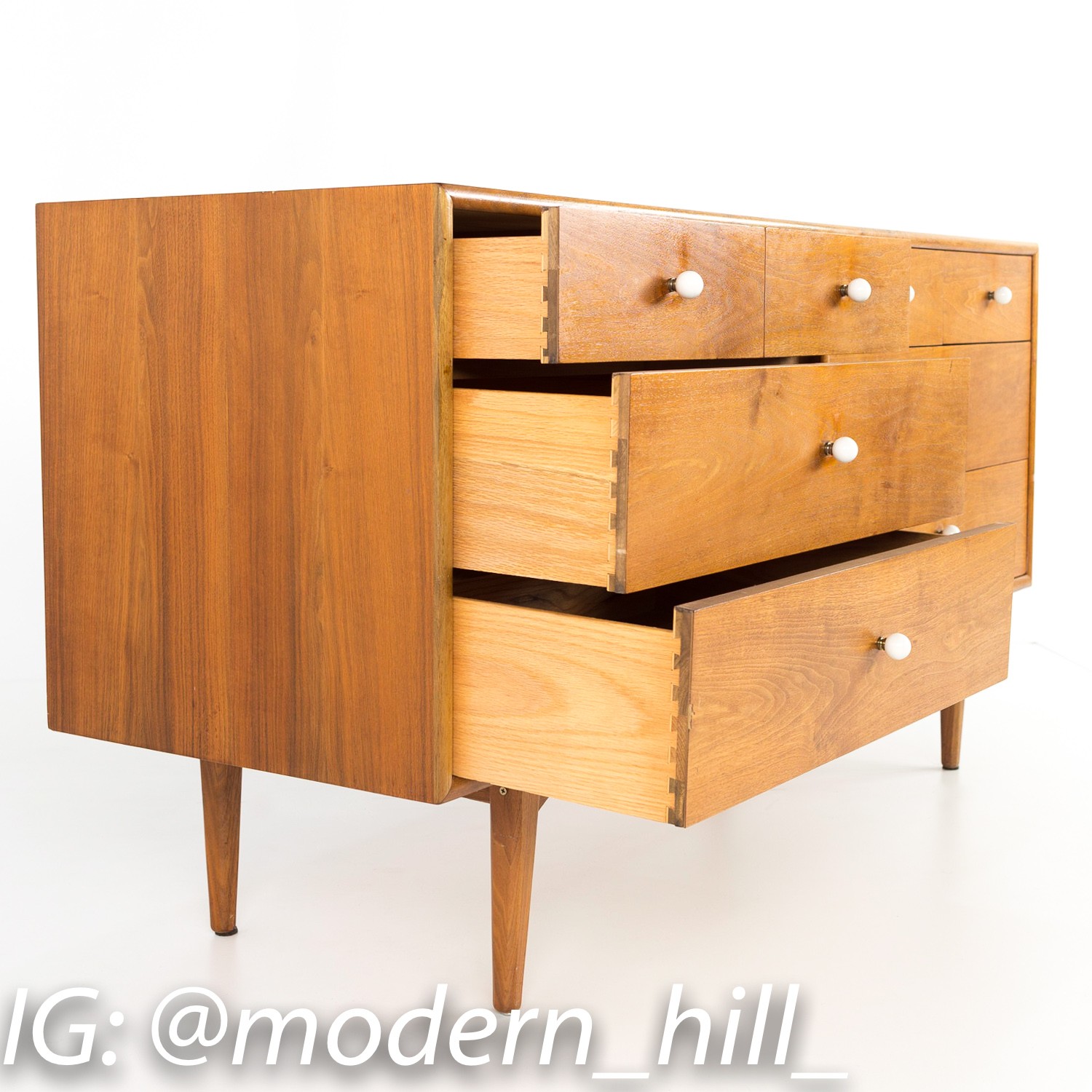 Kipp Stewart Drexel Declarations George Nelson Thin Edge Style Mid Century Walnut 8 Drawer Lowboy Dresser