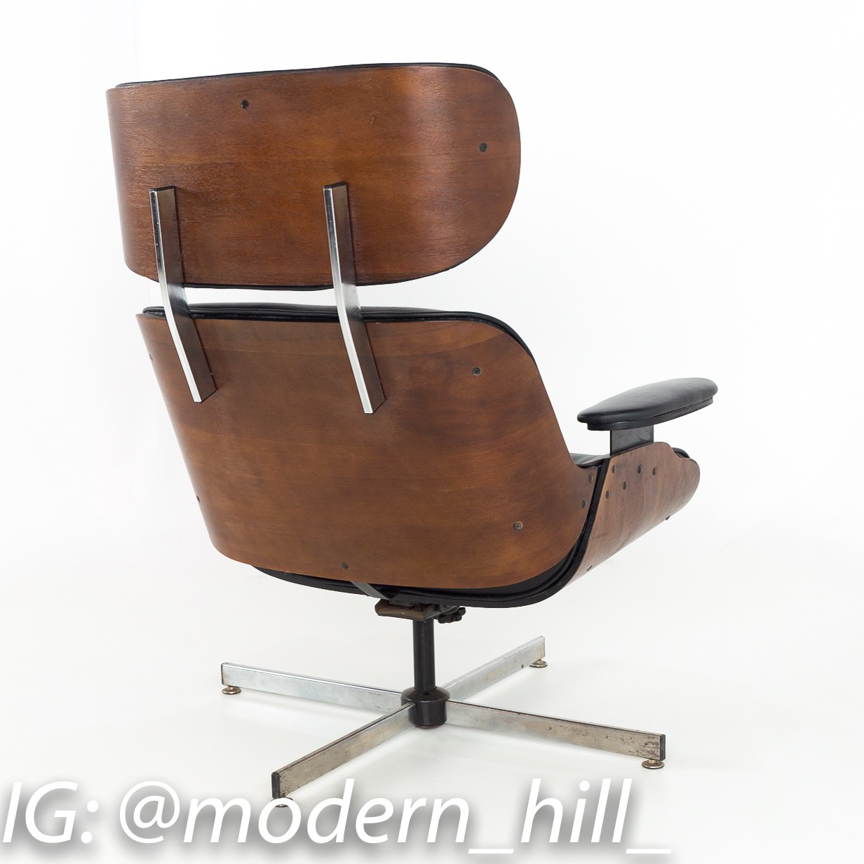 Plycraft Mid Century Restored Walnut and New Leather Chair and Ottoman