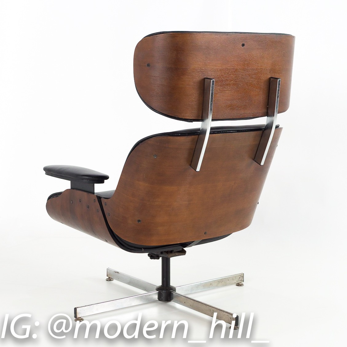 Plycraft Mid Century Restored Walnut and New Leather Chair and Ottoman