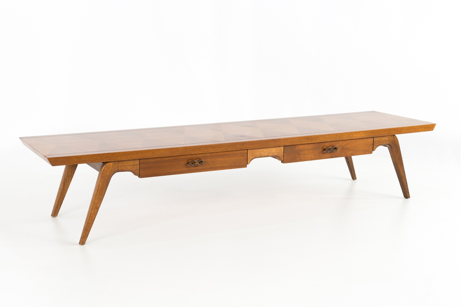 Images | Mid Century Modern Furniture - Mid Century Furniture Chicago Lane Long Walnut and Brass 2 Drawer Mid Century Coffee Table
