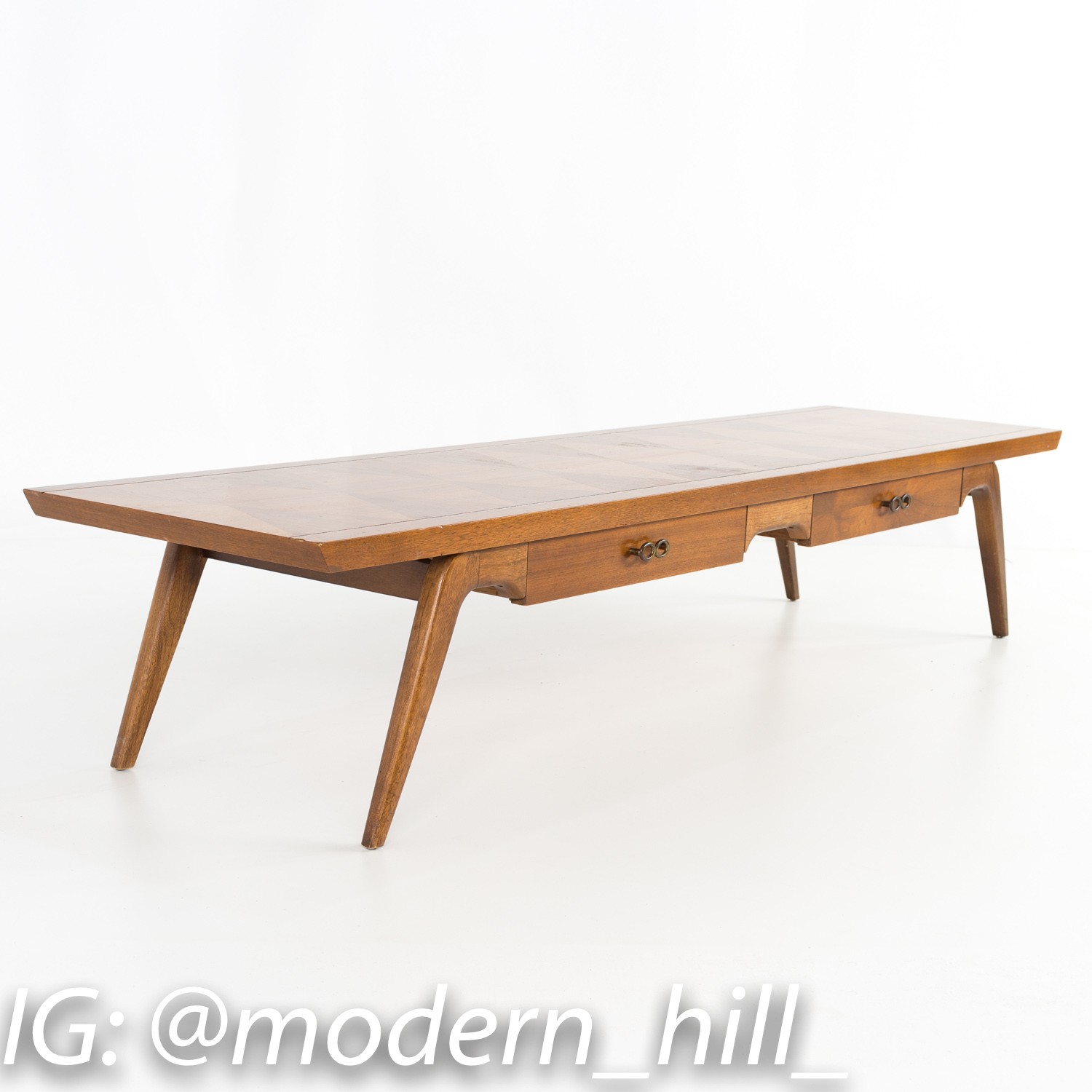 Images | Mid Century Modern Furniture - Mid Century Furniture Chicago Lane Long Walnut and Brass 2 Drawer Mid Century Coffee Table