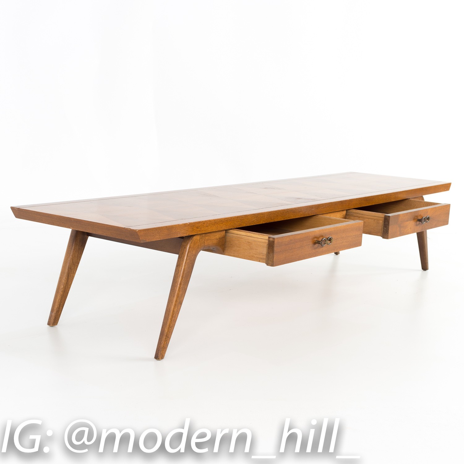 Images | Mid Century Modern Furniture - Mid Century Furniture Chicago Lane Long Walnut and Brass 2 Drawer Mid Century Coffee Table