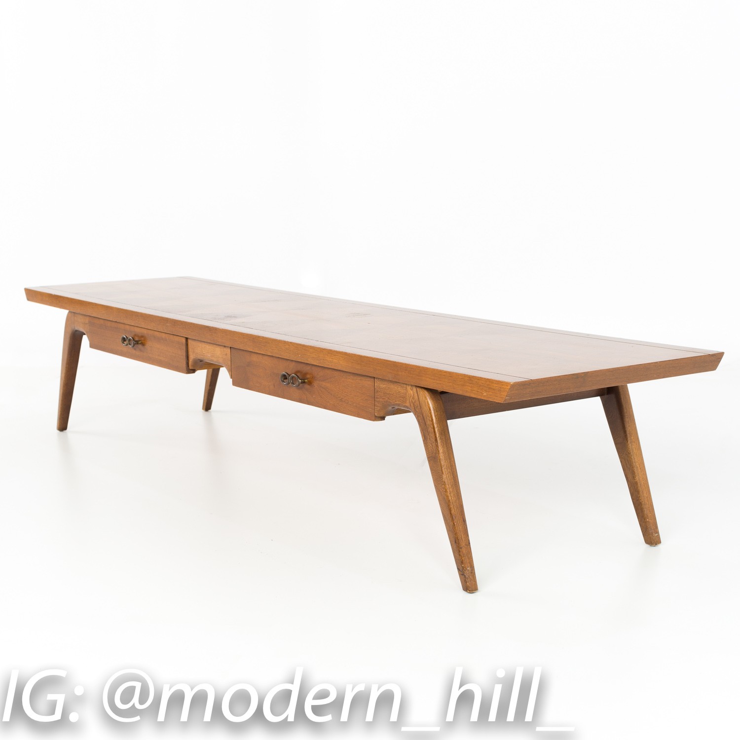 Images | Mid Century Modern Furniture - Mid Century Furniture Chicago Lane Long Walnut and Brass 2 Drawer Mid Century Coffee Table
