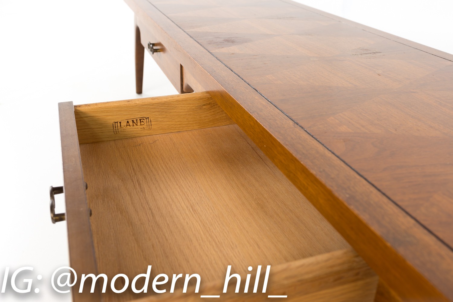 Images | Mid Century Modern Furniture - Mid Century Furniture Chicago Lane Long Walnut and Brass 2 Drawer Mid Century Coffee Table