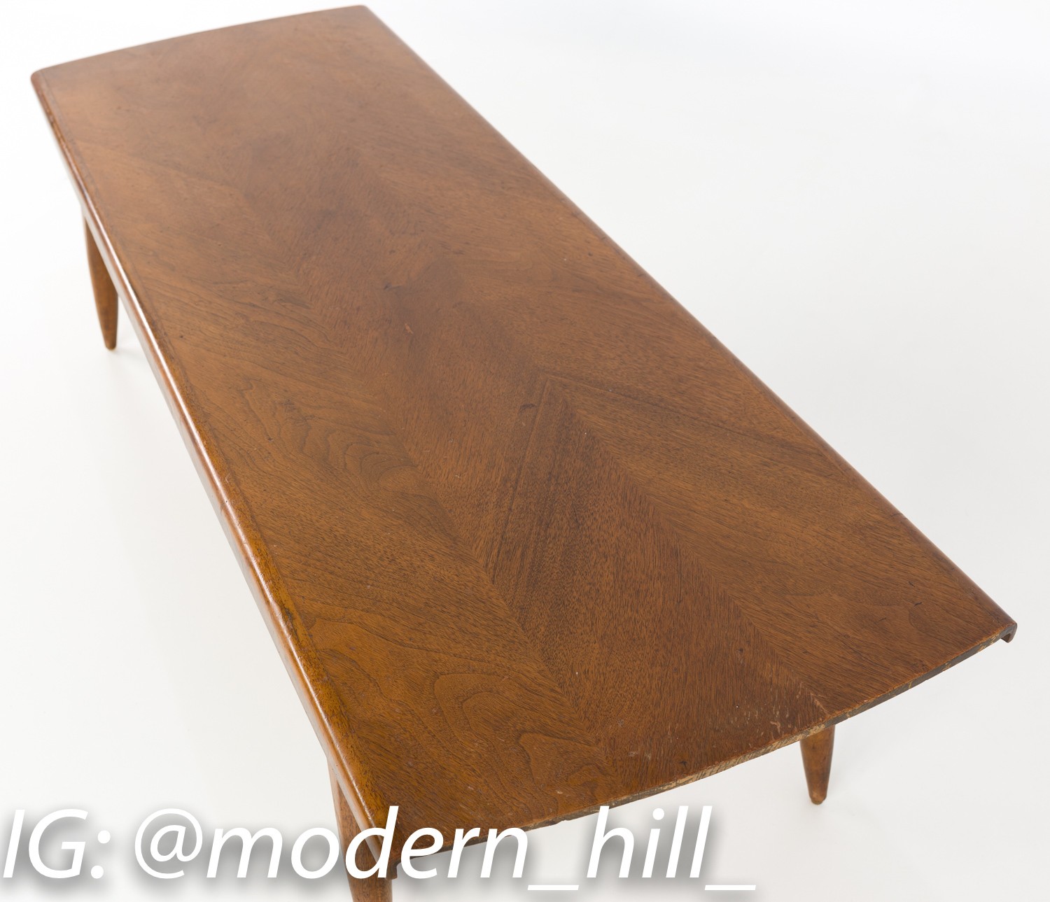 Mid Century Modern Walnut Danish Style Surfboard Coffee Table