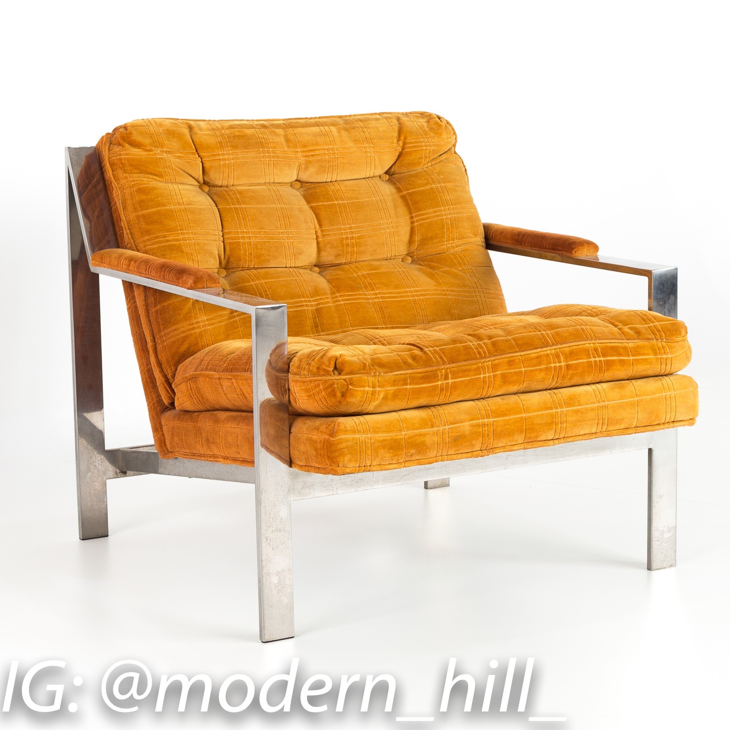 Milo Baughman Style Cy Mann Mid Century Modern Flat Bar Chrome Lounge Chairs