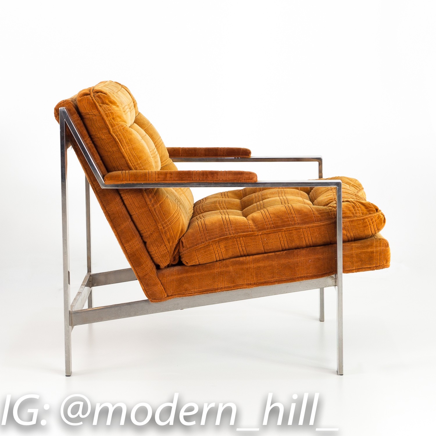 Milo Baughman Style Cy Mann Mid Century Modern Flat Bar Chrome Lounge Chairs