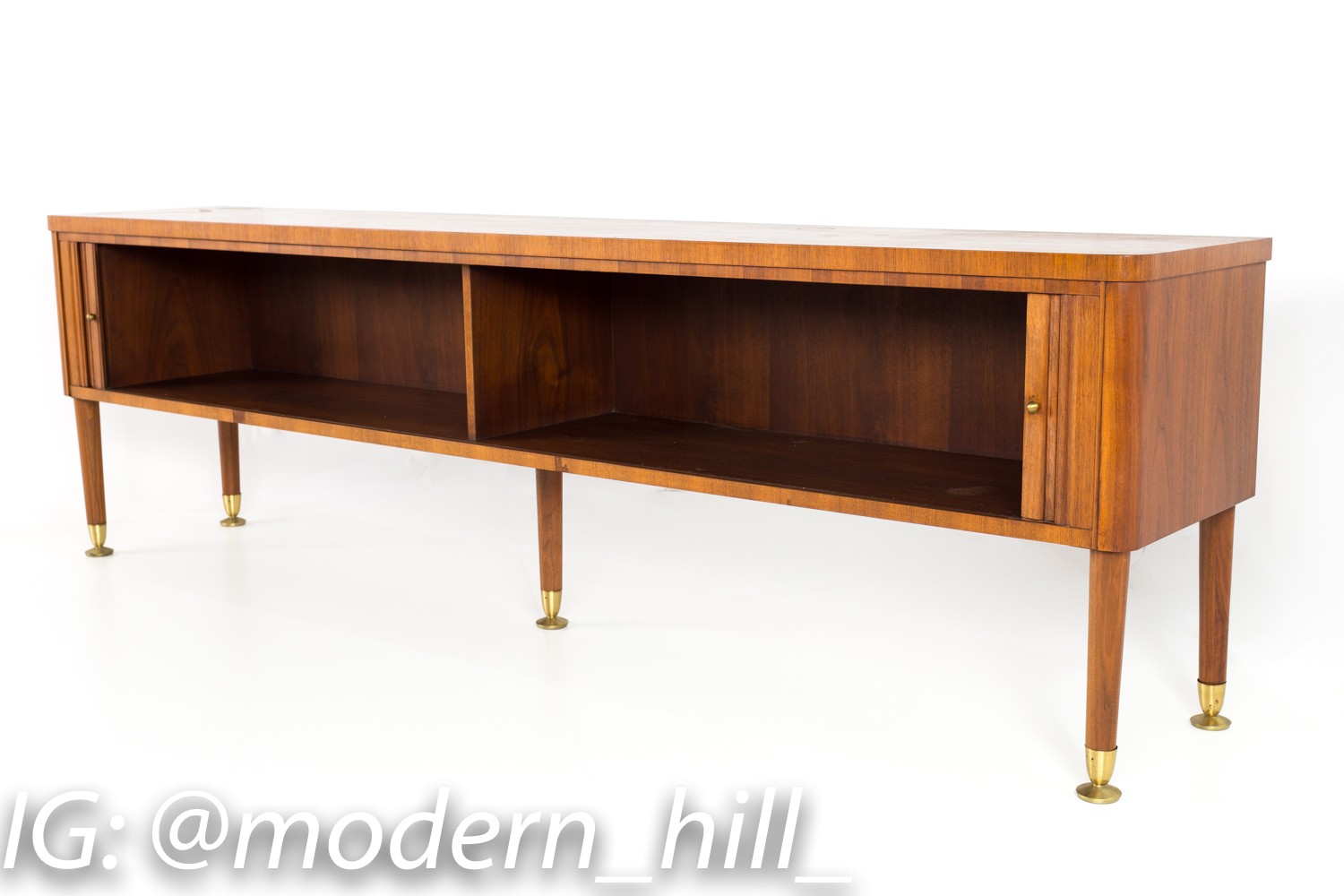 Stow and Davis Mid Century Extra Long Walnut Tambour Door Sideboard Credenza Console
